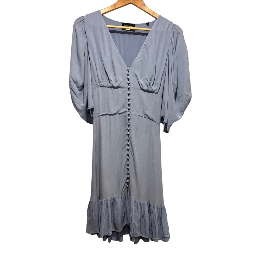 The Kooples euro summer Light Blue Button Front Puff Sleeve Mini‎ Dress 1S
